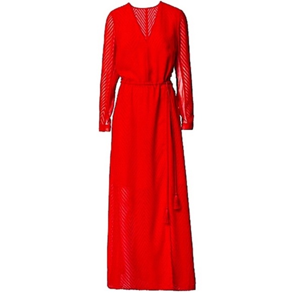 NWT Brilliant Red Sheer Patterned Maxi Dress - Picture 12 of 15